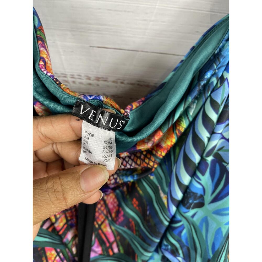 Venus Dress Women's SZ 1X Multicolor Maxi Boho Snake Print Sheer Sleeve Tropical - Picture 6 of 11